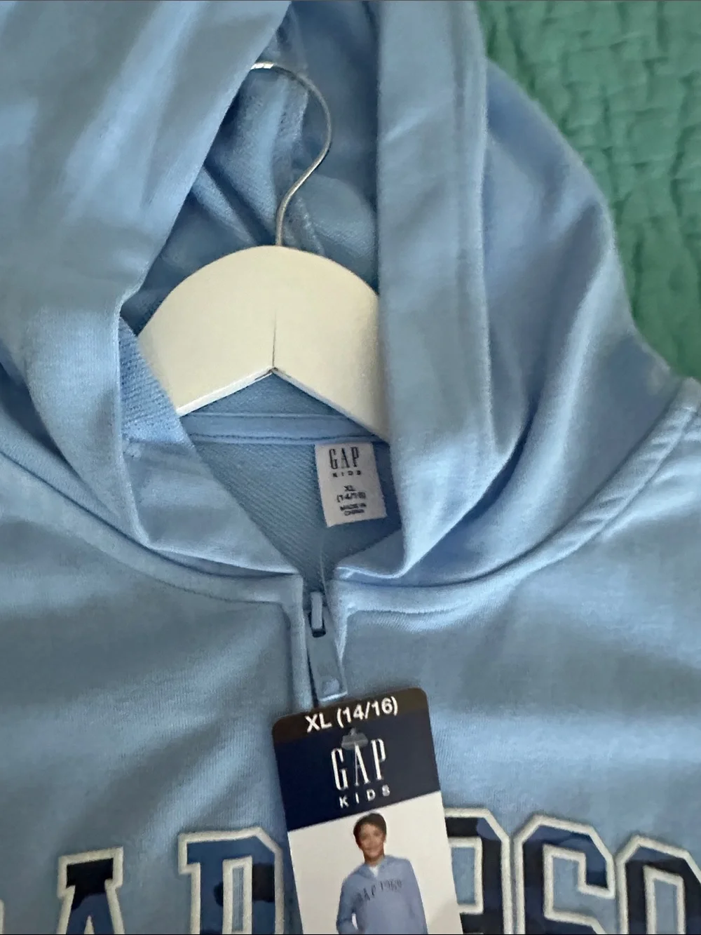 GAP Light Blue Full-Zip Hoodie XL with 'GAP 1969' Logo